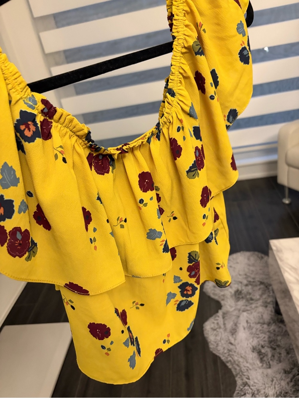 Zara Yellow Floral Ruffle Off Shoulder